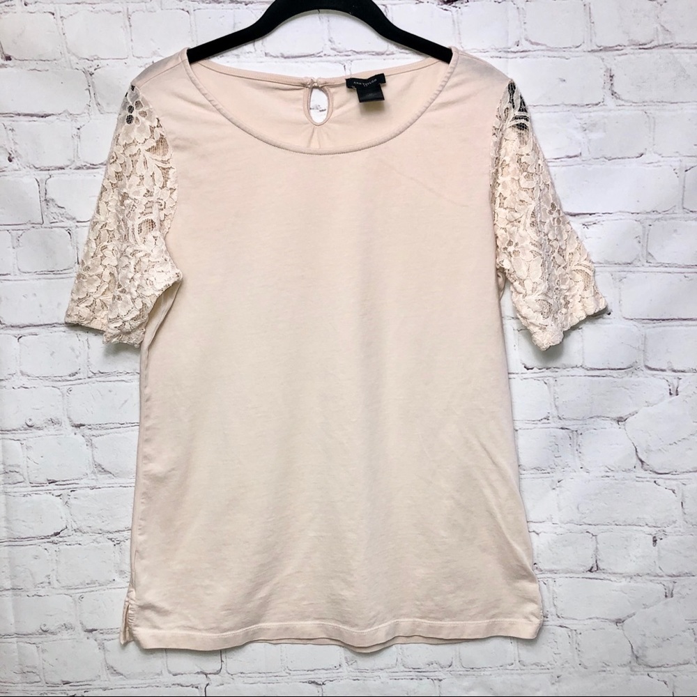 Ann Taylor Cream Lace Sleeve Short Sleeve Tee